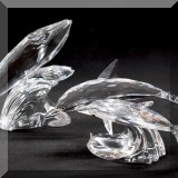 C31. Swarovski Crystal signed Michael Stamey Mother and Child Series whale and dolphin figurines. 